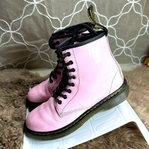 (N1) Dr. Martens Pale Pink Leather Combat Boots, Girl's Size 2